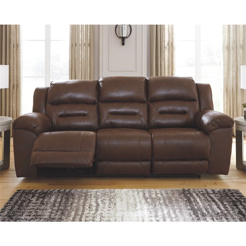 Bowery Hill 2-Piece Power Reclining Sofa & Loveseat Set in Chocolate Faux Leather