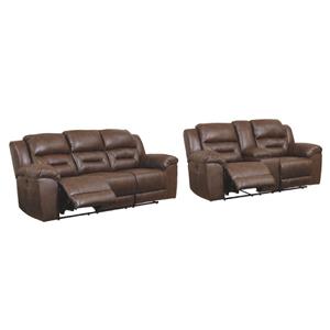Bowery Hill 2-Piece Power Reclining Sofa & Loveseat Set in Chocolate Faux Leather
