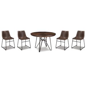 Bowery Hill 5-Piece Dining Set of Brown Wood Table & Faux Leather Side Chairs