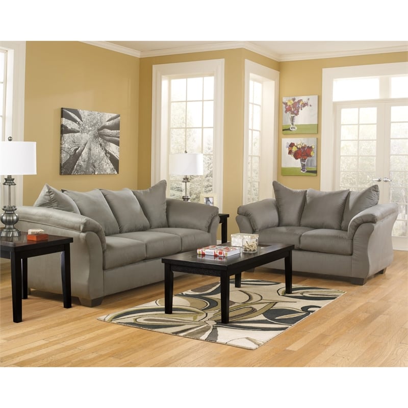 Bowery Hill Loveseat & Sofa Set in Cobblestone Polyester Fabric