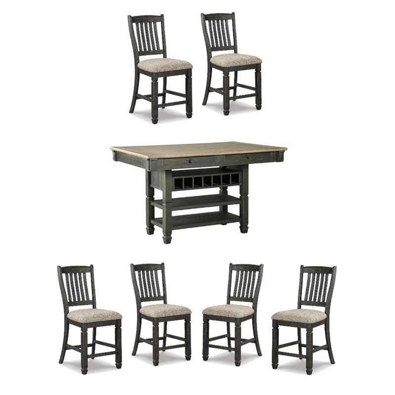 Bowery Hill 7-Piece Counter Height Wine Rack Table & Upholstered Counter Stools