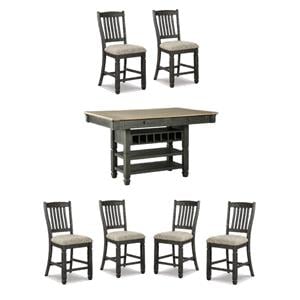 Bowery Hill 7-Piece Counter Height Wine Rack Table & Upholstered Counter Stools