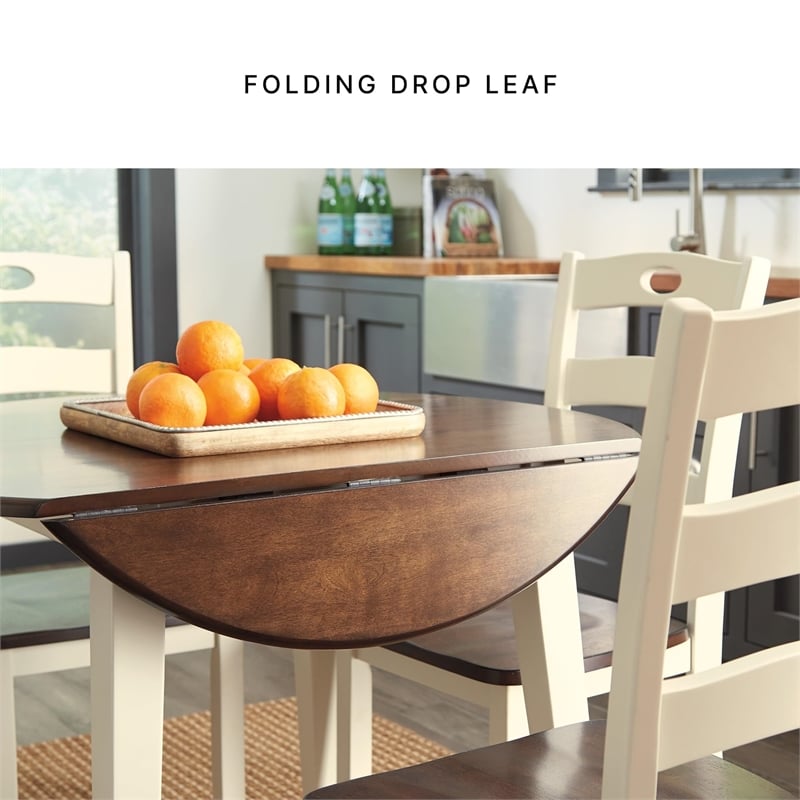 Bowery Hill 3-Piece Dining Set of Round Drop Leaf Table & Side Chairs