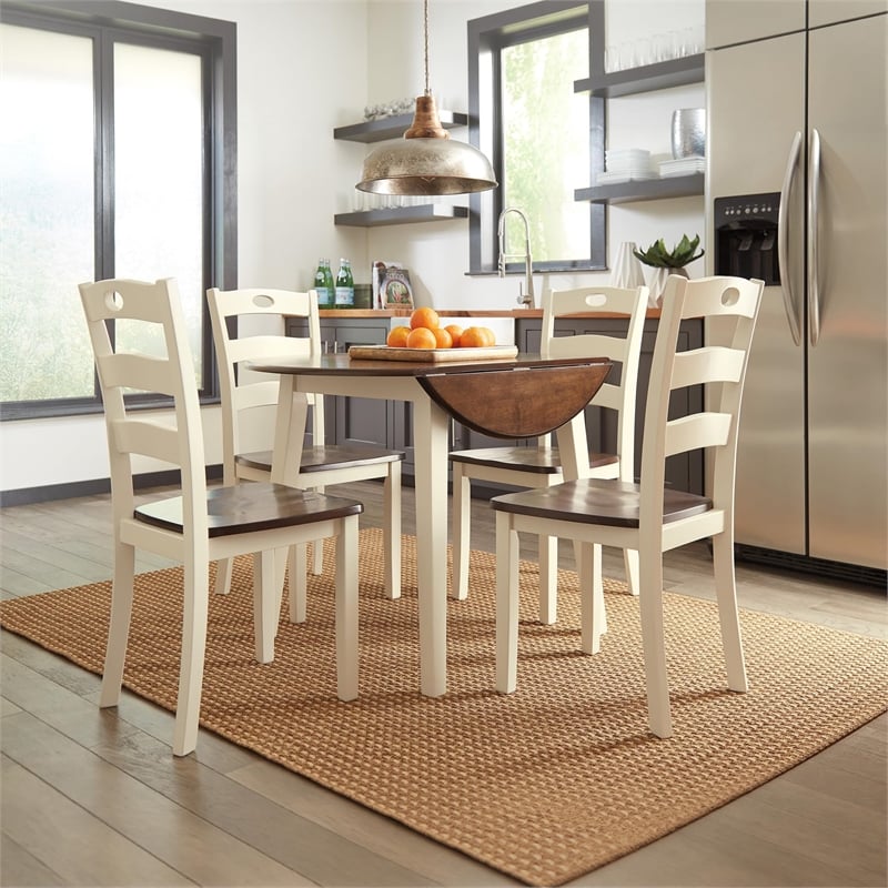 Bowery Hill 3-Piece Dining Set of Round Drop Leaf Table & Side Chairs