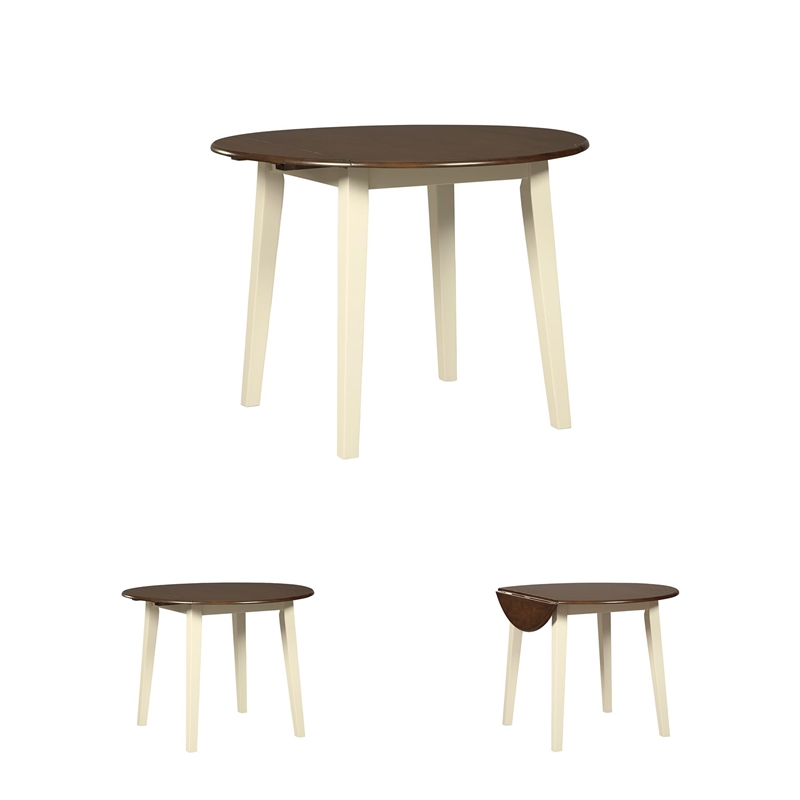 Bowery Hill 3-Piece Dining Set of Round Drop Leaf Table & Side Chairs