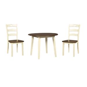 Bowery Hill 3-Piece Dining Set of Round Drop Leaf Table & Side Chairs