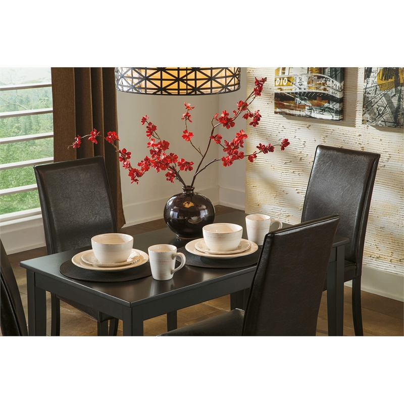 Bowery Hill 5-Piece Dining Set of Faux Leather Chairs & Rectangular Table