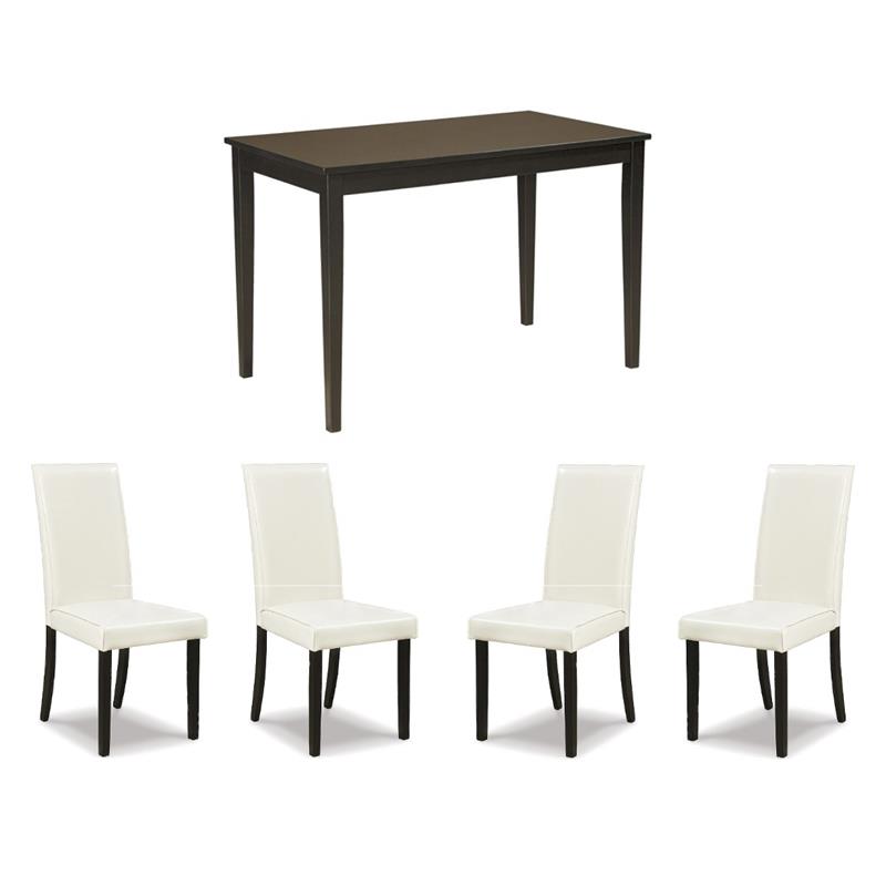 Bowery Hill Dining Set of Ivory Chairs & Dark Brown Table
