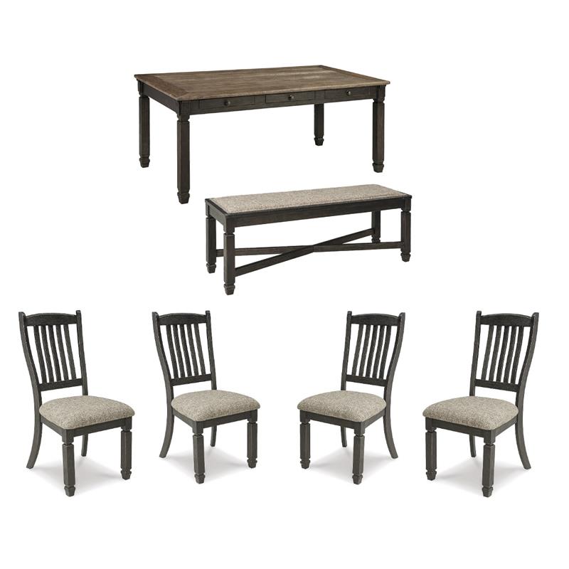 Bowery Hill 6-Piece Dining Set of Storage Table, Side Chairs, & Bench