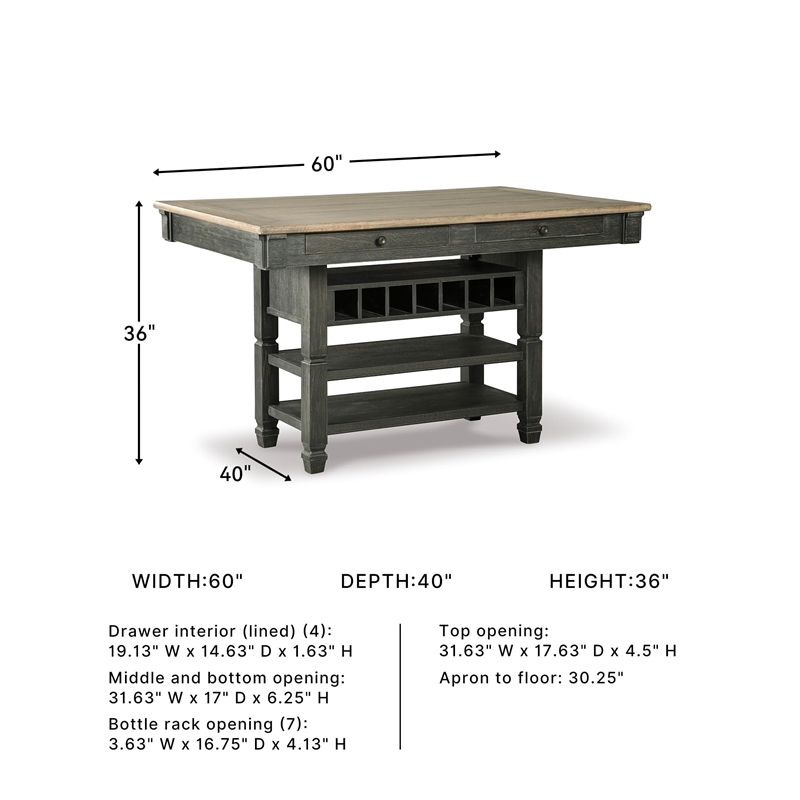 Bowery Hill 5-Piece Counter Height Dining Set of Wine Rack Table & 4 Chairs