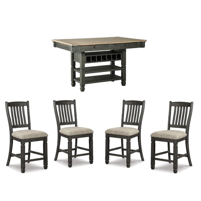 Bowery Hill 5-Piece Counter Height Dining Set of Wine Rack Table & 4 Chairs
