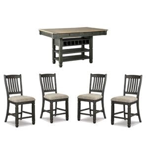 Bowery Hill 5-Piece Counter Height Dining Set of Wine Rack Table & 4 Chairs