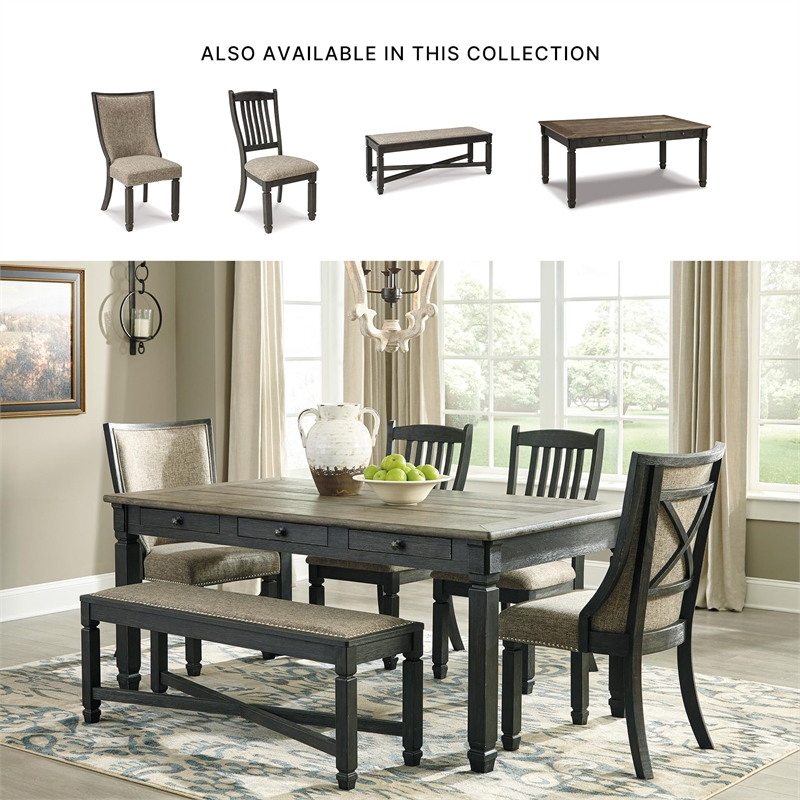 Bowery Hill Farmhouse Dining Set of Storage Table and 6 Chairs in Gray and Black