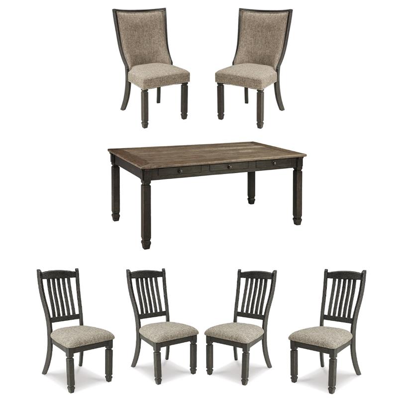 Bowery Hill Farmhouse Dining Set of Storage Table and 6 Chairs in Gray and Black