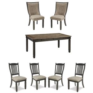 Bowery Hill Farmhouse Dining Set of Storage Table and 6 Chairs in Gray and Black