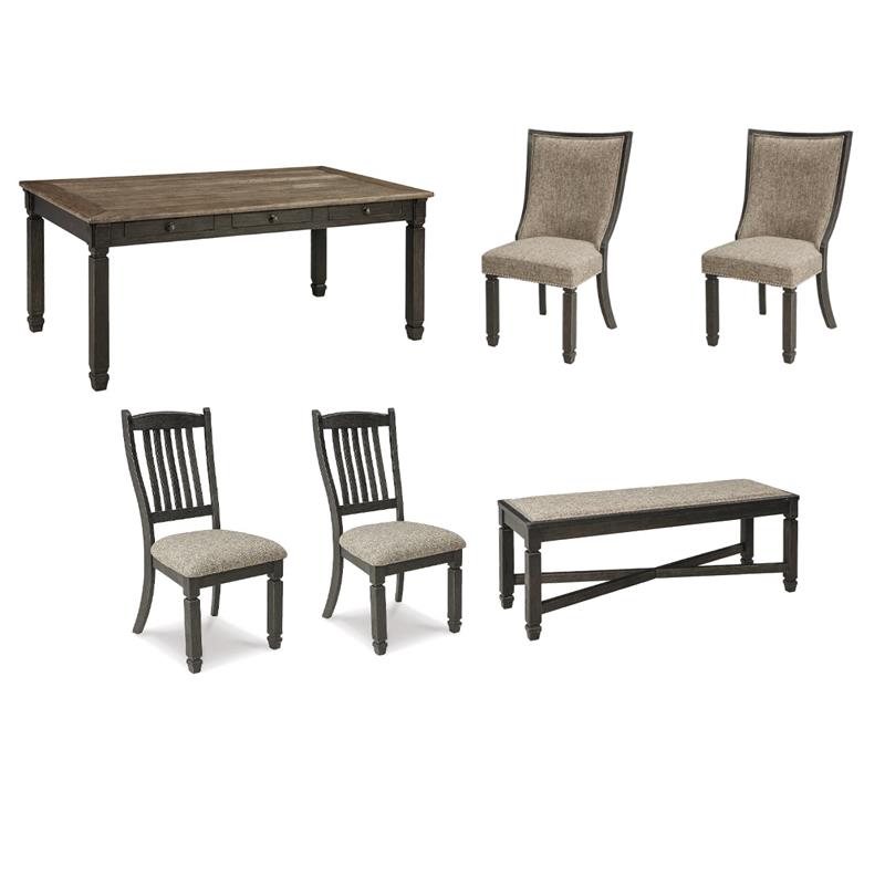 Bowery Hill Farmhouse Dining Set of 6 Chairs, Dining Bench, & Storage Table