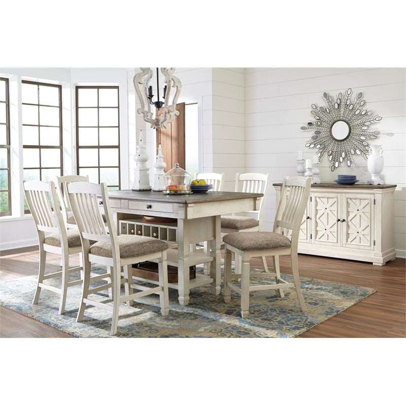 Bowery Hill 7-Piece Counter Height Dining Set of Table & Upholstered Chairs