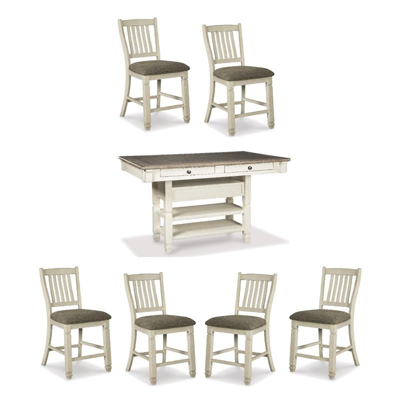 Bowery Hill 7-Piece Counter Height Dining Set of Table & Upholstered Chairs