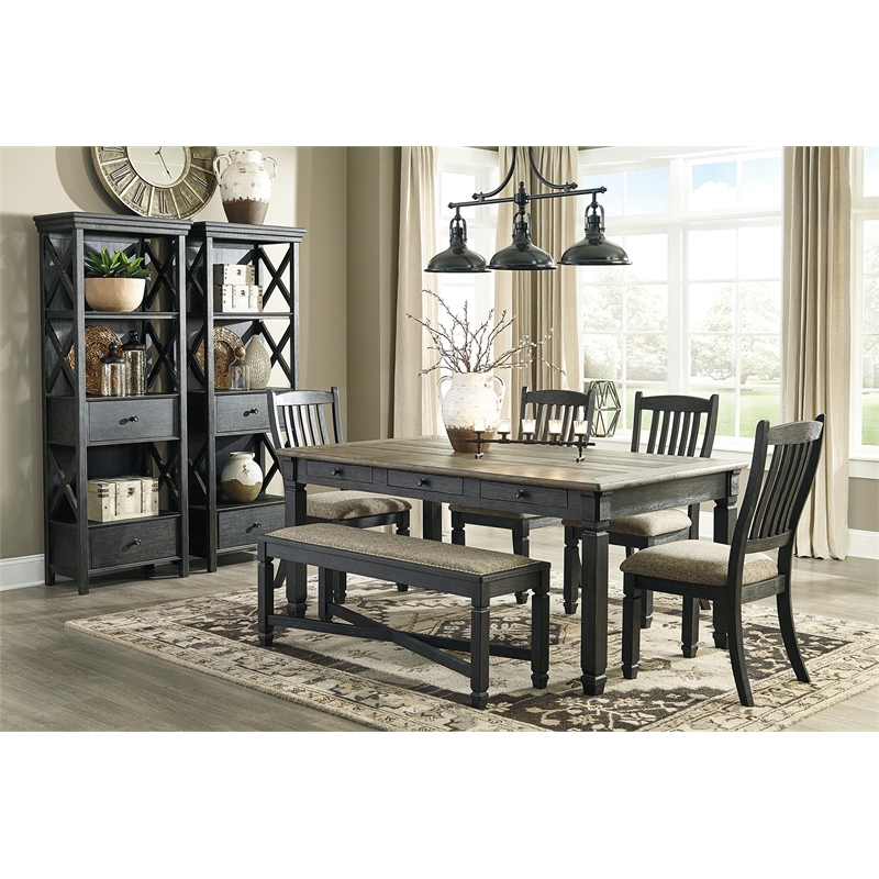 Bowery Hill Farmhouse Dining Set of Dining Table, Bench, 4 Chairs, & Server