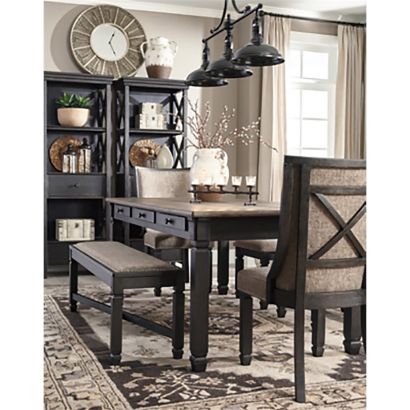 Bowery Hill Farmhouse Dining Set of Dining Table, Bench, 4 Chairs, & Server