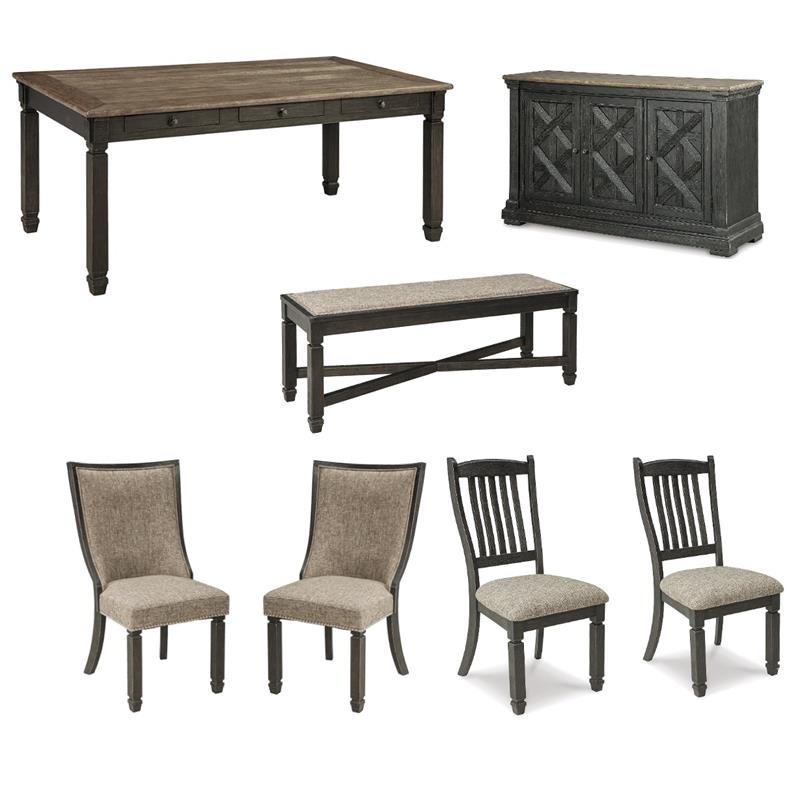 Bowery Hill Farmhouse Dining Set of Dining Table, Bench, 4 Chairs, & Server