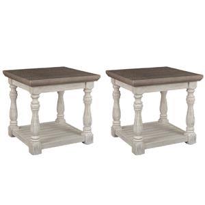Bowery Hill 2-Piece Pine Wood End Table Set in Gray and White