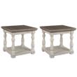 Bowery Hill 2-Piece Pine Wood End Table Set in Gray and White