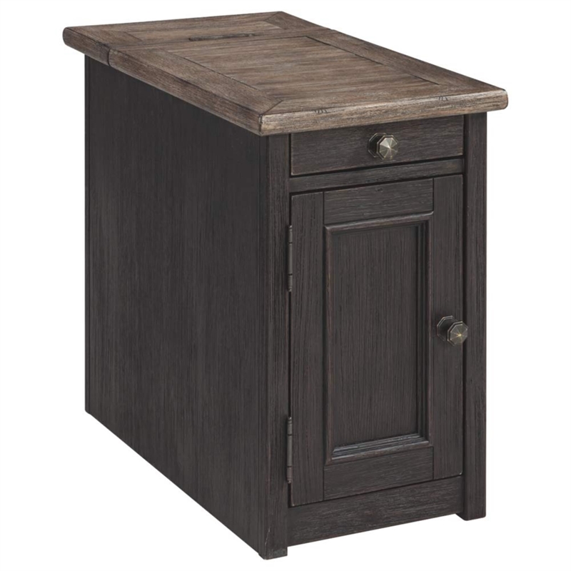 Bowery Hill Set of 2 Solid Wood End Tables in Grayish Brown and Black