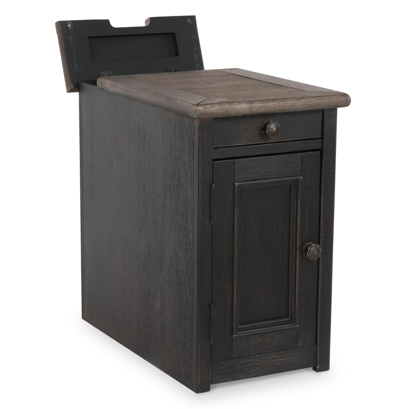 Bowery Hill Set of 2 Solid Wood End Tables in Grayish Brown and Black