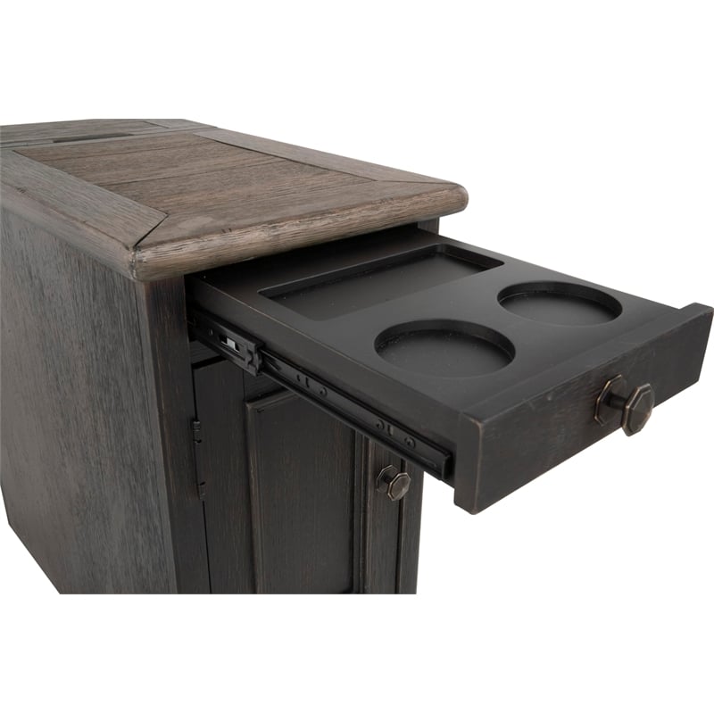 Bowery Hill Set of 2 Solid Wood End Tables in Grayish Brown and Black