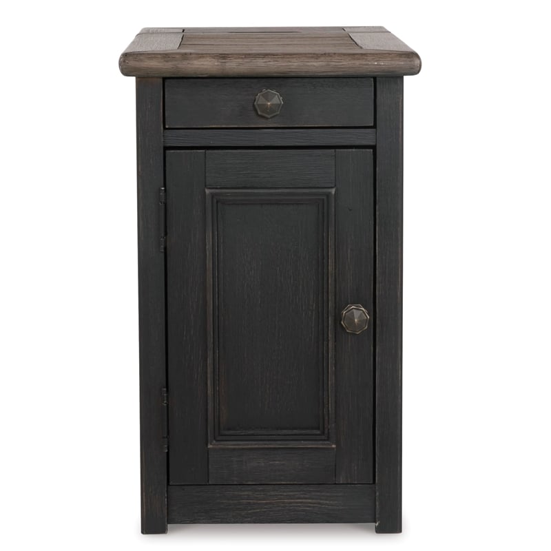 Bowery Hill Set of 2 Solid Wood End Tables in Grayish Brown and Black