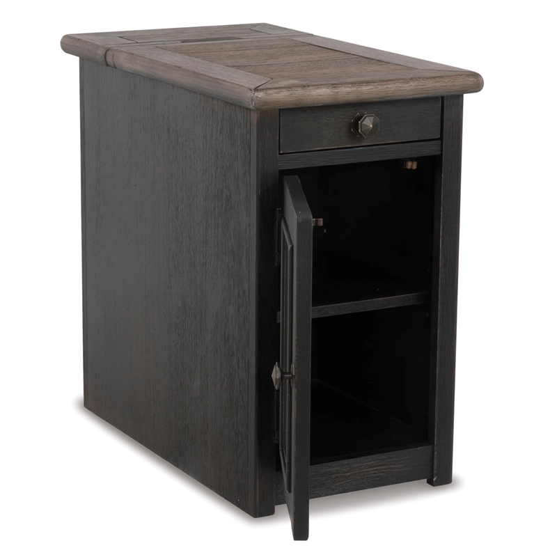 Bowery Hill Set of 2 Solid Wood End Tables in Grayish Brown and Black
