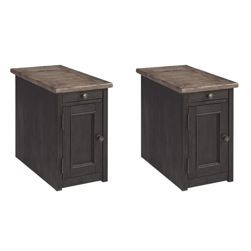Bowery Hill Set of 2 Solid Wood End Tables in Grayish Brown and Black