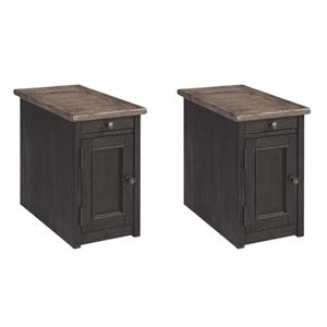 Bowery Hill Set of 2 Solid Wood End Tables in Grayish Brown and Black