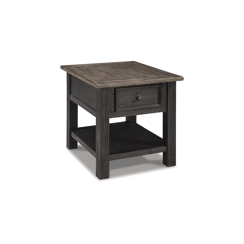 Bowery Hill Set of 2 Solid Wood End Tables in Grayish Brown and Black