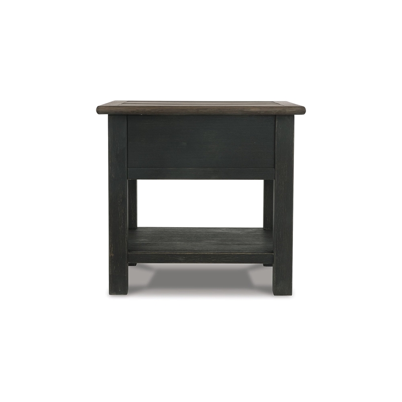 Bowery Hill Set of 2 Solid Wood End Tables in Grayish Brown and Black