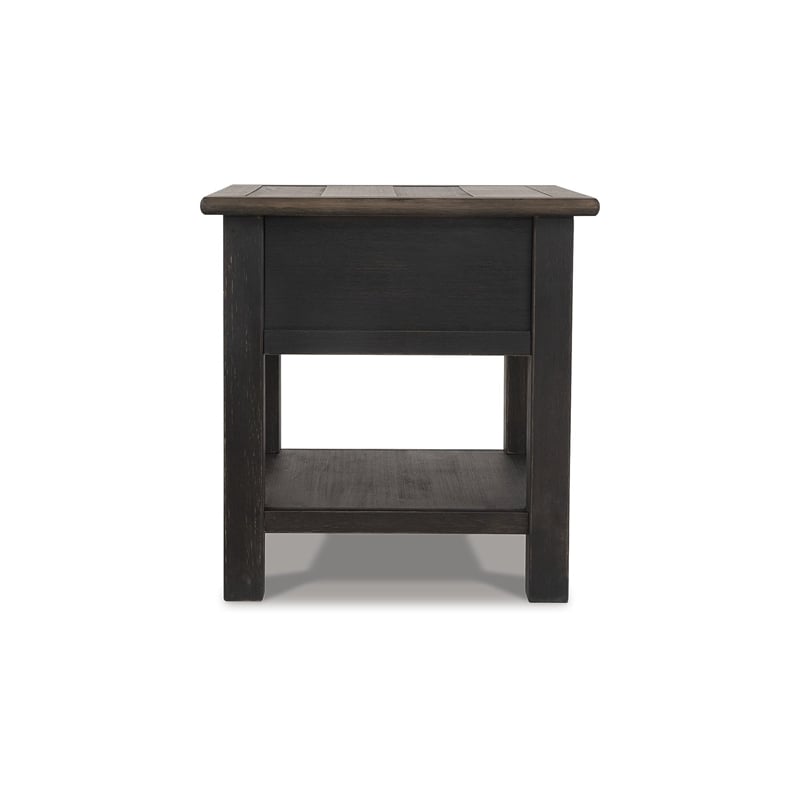 Bowery Hill Set of 2 Solid Wood End Tables in Grayish Brown and Black
