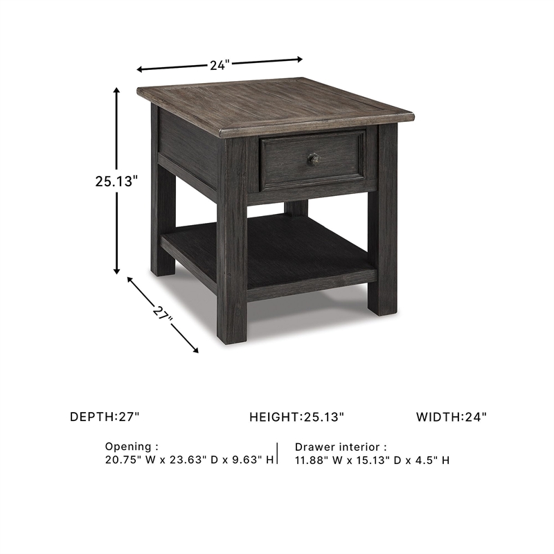 Bowery Hill Set of 2 Solid Wood End Tables in Grayish Brown and Black