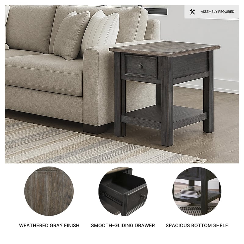 Bowery Hill Set of 2 Solid Wood End Tables in Grayish Brown and Black