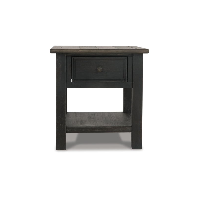 Bowery Hill Set of 2 Solid Wood End Tables in Grayish Brown and Black