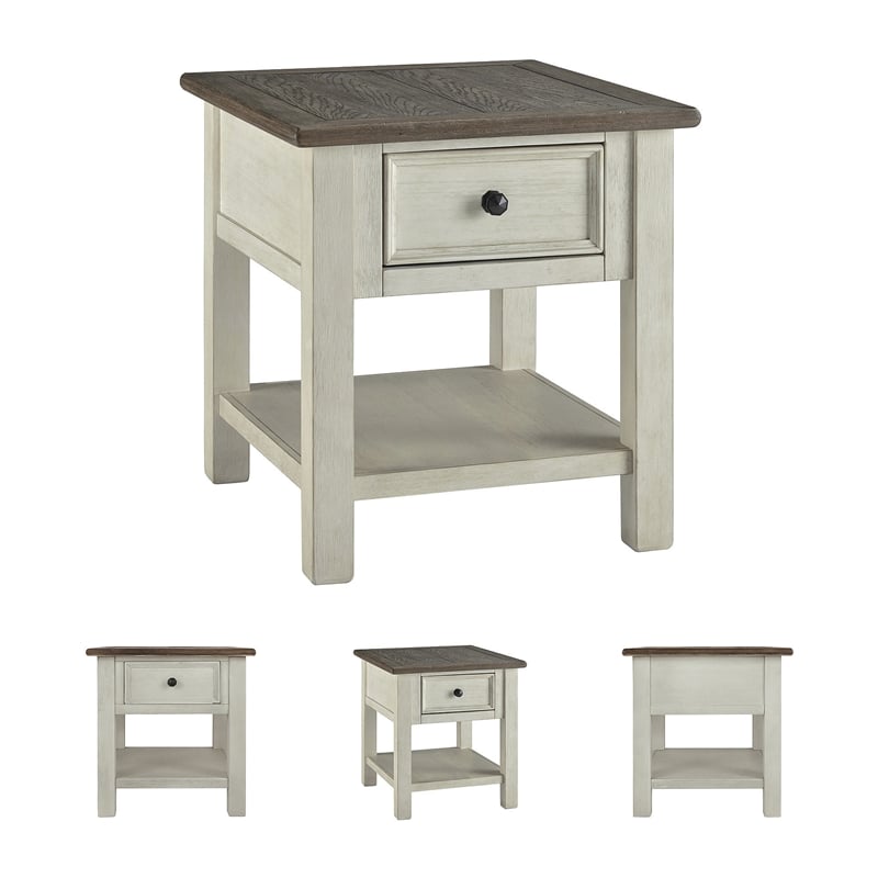 Bowery Hill 2-Piece End Table Set in Antique White and Weathered Oak