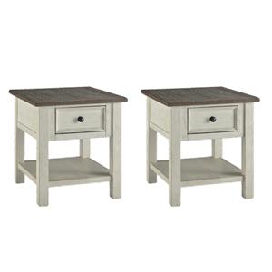Bowery Hill 2-Piece End Table Set in Antique White and Weathered Oak