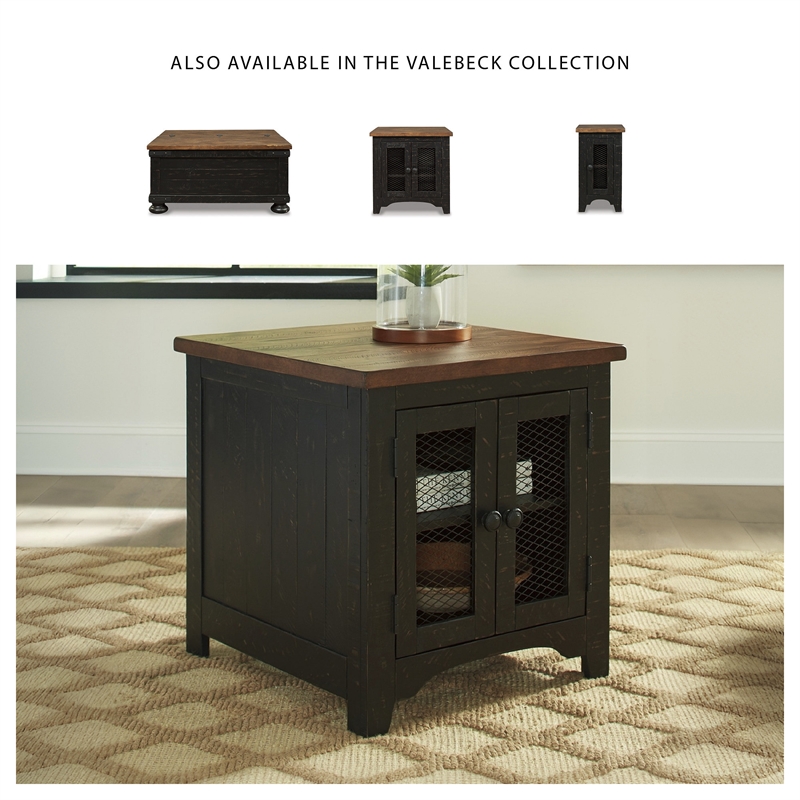 Bowery Hill Set of 2 Pine Wood Rustic End Tables in Vintage Black and Brown