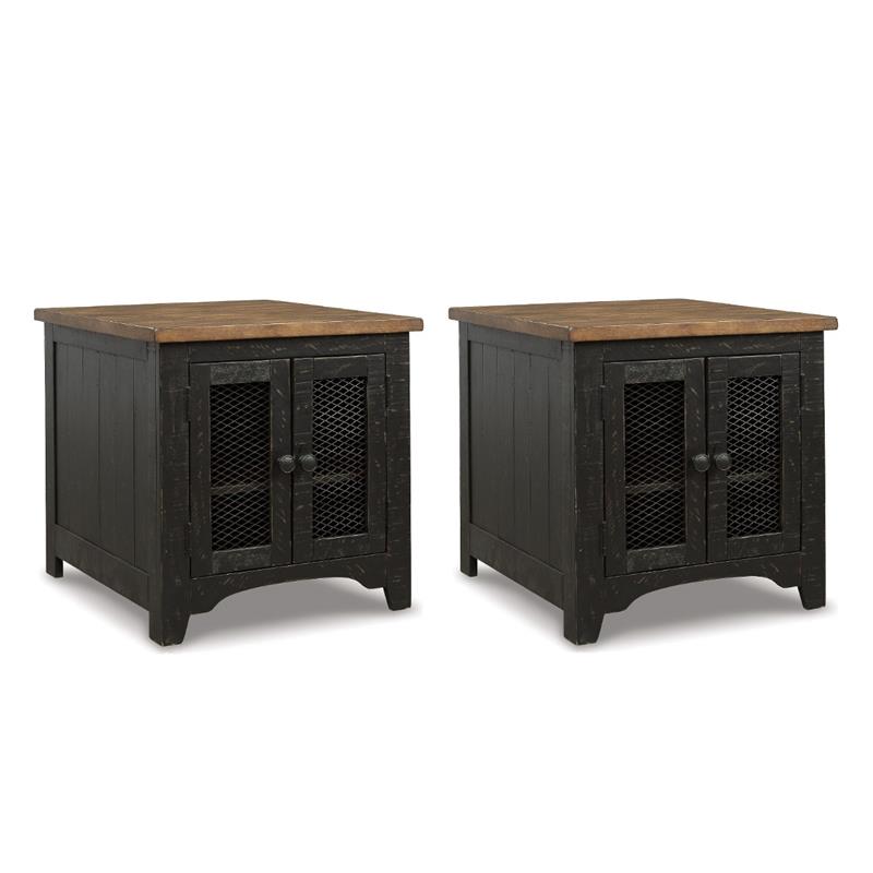 Bowery Hill Set of 2 Pine Wood Rustic End Tables in Vintage Black and Brown