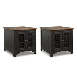 Bowery Hill Set of 2 Pine Wood Rustic End Tables in Vintage Black and Brown