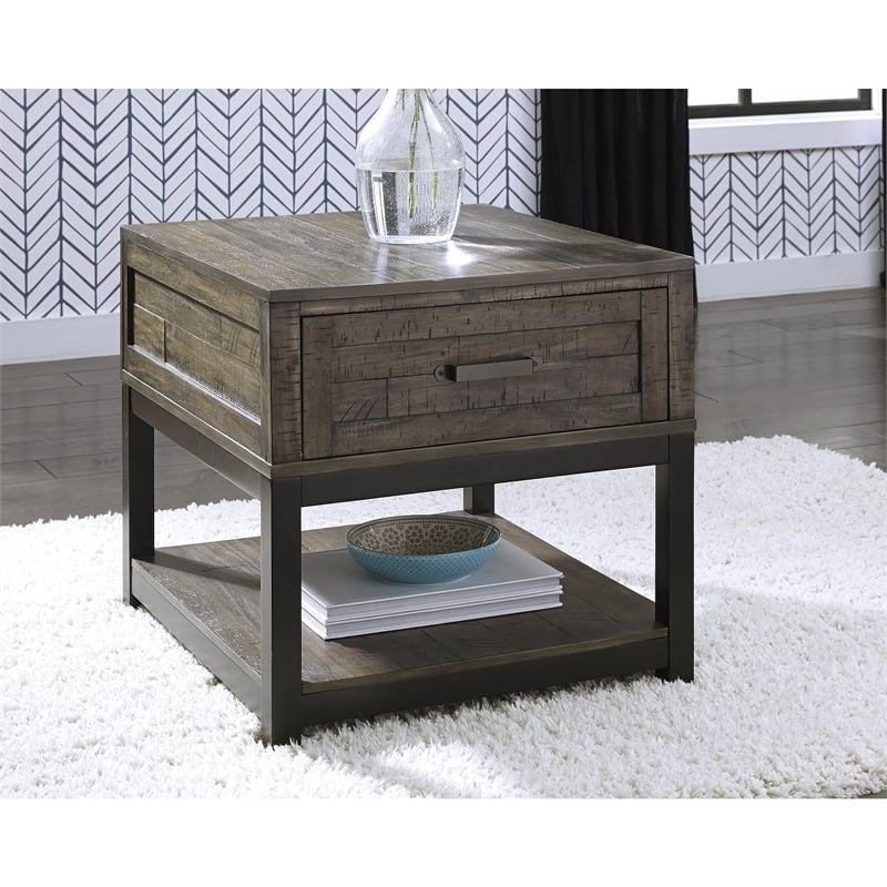 Bowery Hill 2-Piece Farmhouse Wood End Table Set in Grayish Brown