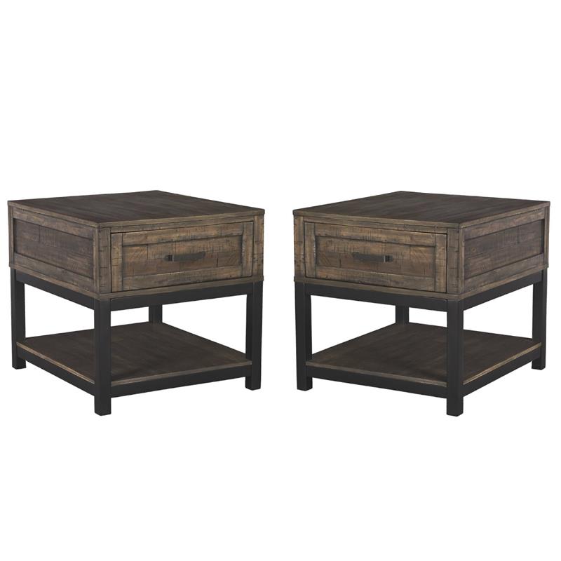 Bowery Hill 2-Piece Farmhouse Wood End Table Set in Grayish Brown