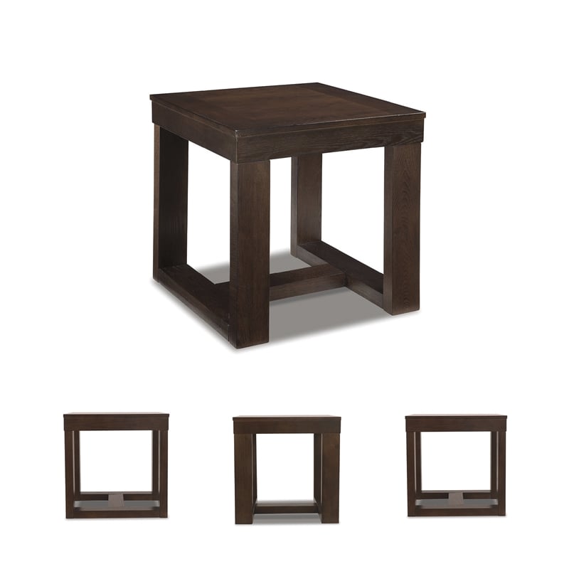 Bowery Hill Set of 2 Square End Tables in Dark Brown Finish
