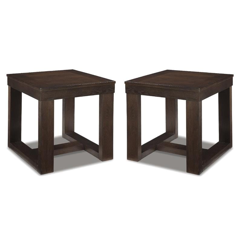 Bowery Hill Set of 2 Square End Tables in Dark Brown Finish