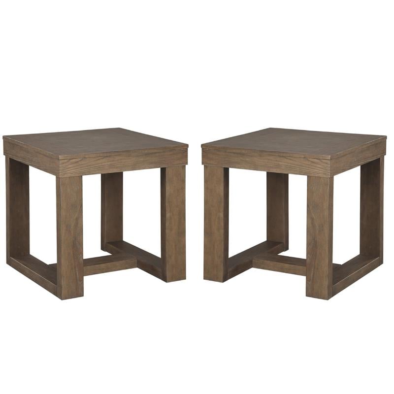 Bowery Hill Contemporary Set of 2 Square End Tables in Grayish Brown